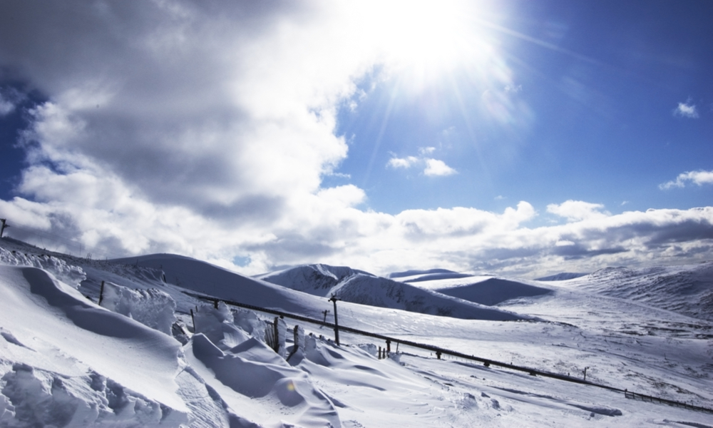 Cairngorm mountain on a sunny day with fresh snow